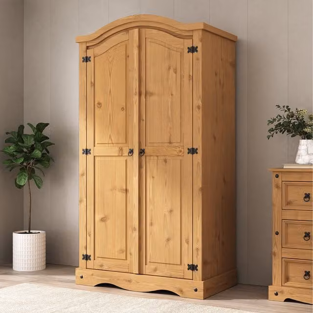 Mews Corona 2 Door Wardrobe in Waxed Pine Brown with Arched Top