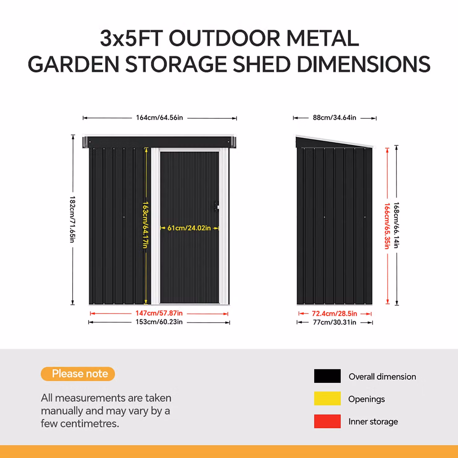 Living and Home Black Metal Pent Outdoor Storage Shed with Lockable Sliding Door, W/D/H: 152.4 x 91.44 x 182.0 cm – 4