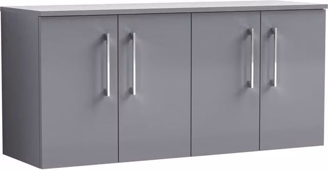 Balterley Level 1200mm Wall Hung 4 Door Vanity Unit with Worktop in Satin Grey