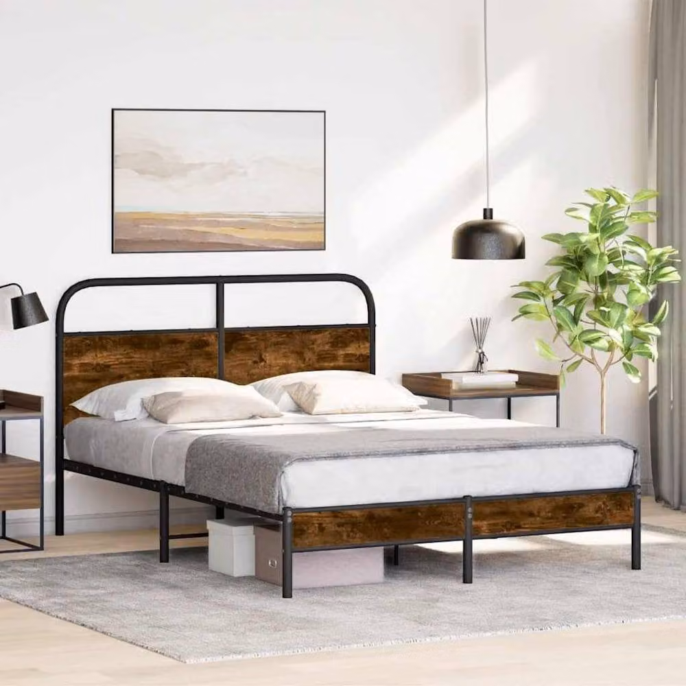 Berkfield Home Elegant Small Double Bed Frame in Smoked Oak and Brown, W/D/H: 120 x 200 cm – 1