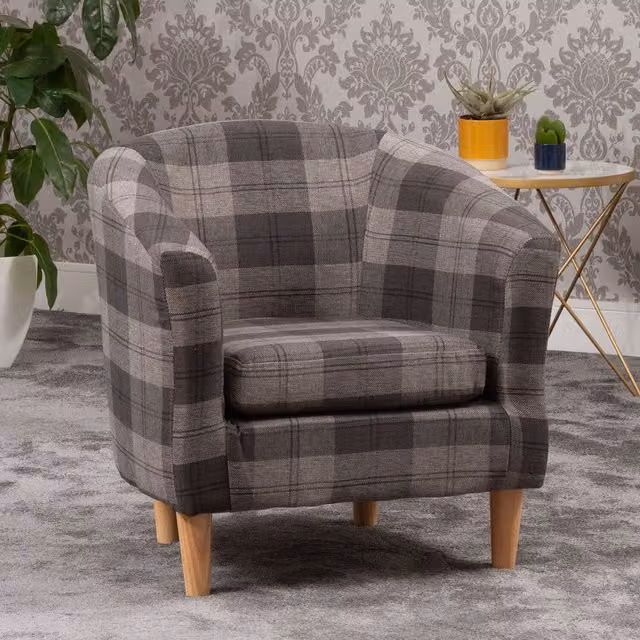 Artemis Home Medford Grey Fabric Tub Chair with Armrests and Solid Wood Frame