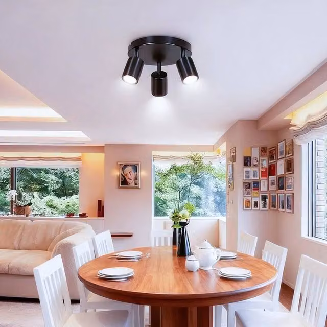 KORVIXA 3 Way Adjustable Round LED Ceiling Spotlight in Black