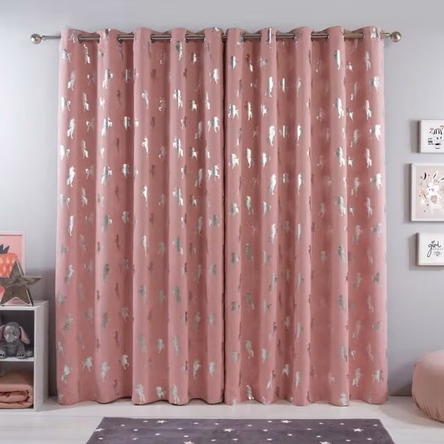 Dreamscene Pink Unicorn Print Blackout Eyelet Curtains, Thermal Insulating, Height: 182 cm