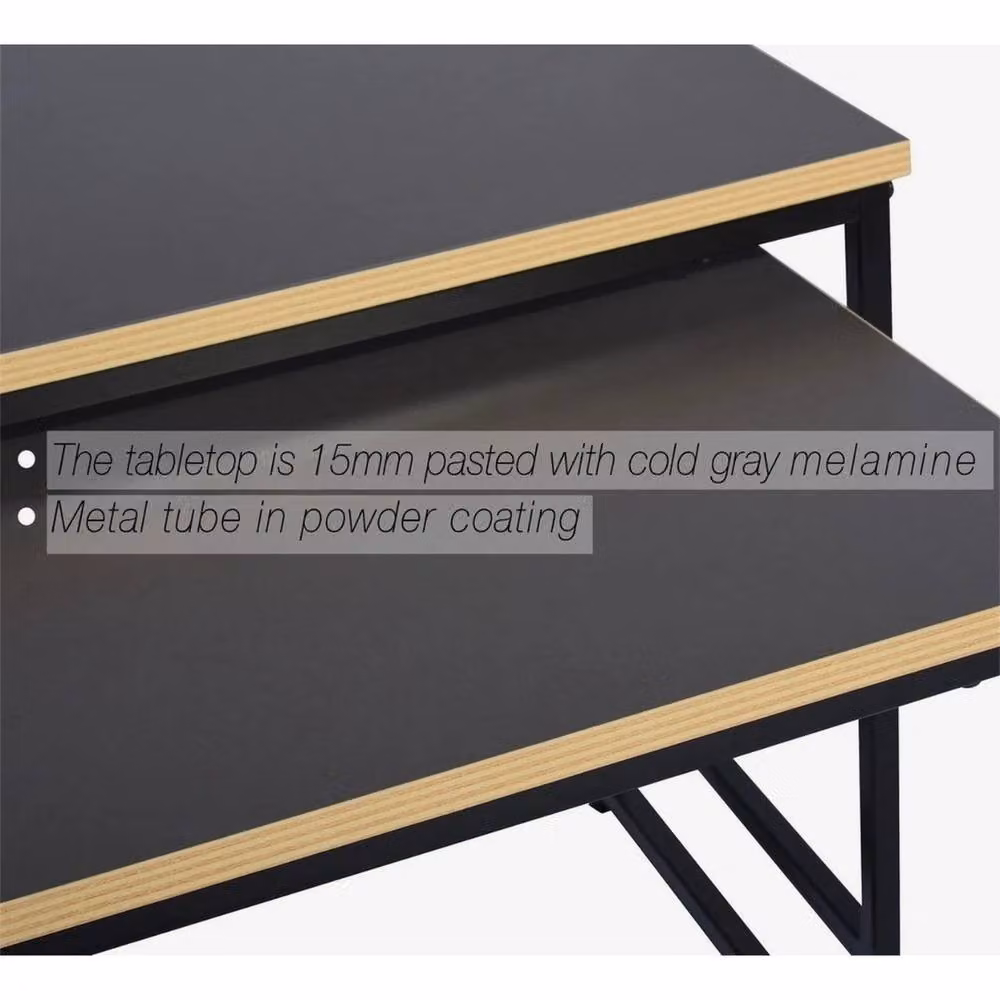 VOGREX 3-Piece Nesting Coffee Table Set with Black Metal Industrial Frame and Brown Wood Tops – 3