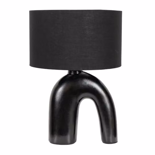 ValueLights Lia Black Ceramic Table Lamp with Fabric Drum Shade and LED Bulb – 1