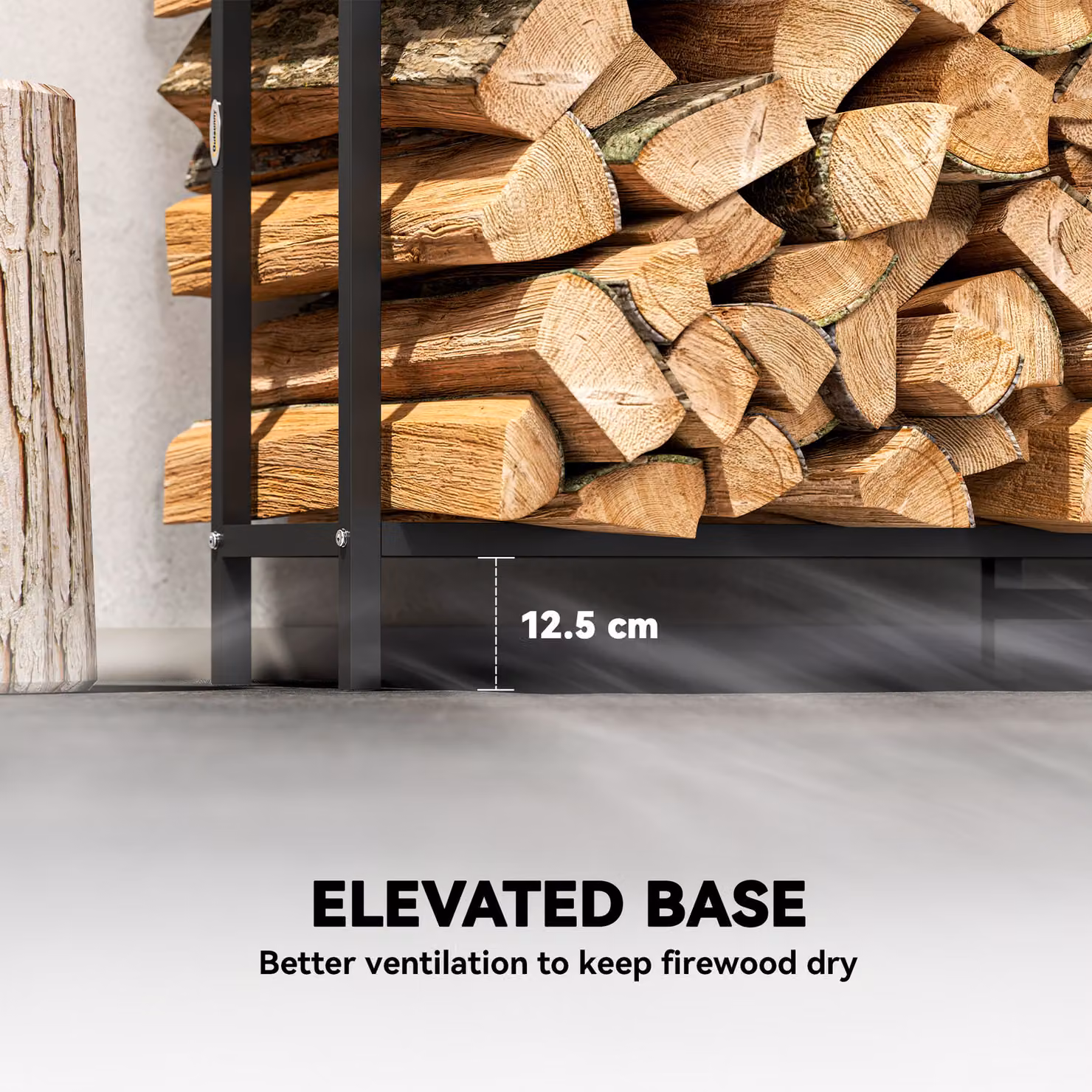 Outsunny Black Steel Firewood Log Rack with 300 kg Capacity, Heavy Duty Indoor and Outdoor Wood Storage Shelf with Extra Support Legs, W/D/H: 199 x 121 x 30 cm – 5