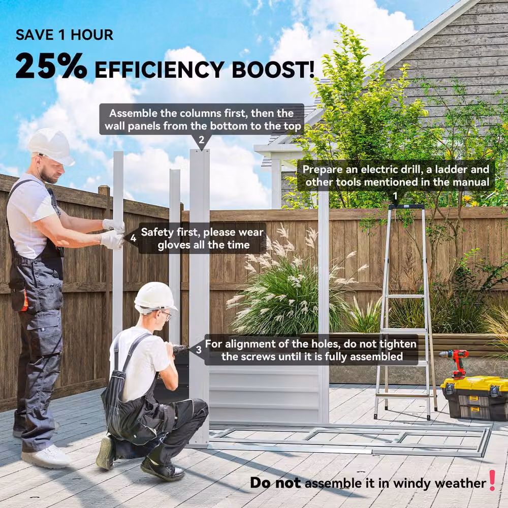 OUTSUNNY Metal Garden Shed with Double Doors, Light Grey, W/D/H: 213.36 x 121.92 x 194.0 cm – 3