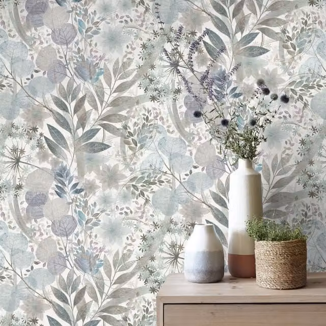 Erismann Secret Grove Blue Floral Botanical Vinyl Pre-pasted Wallpaper Roll