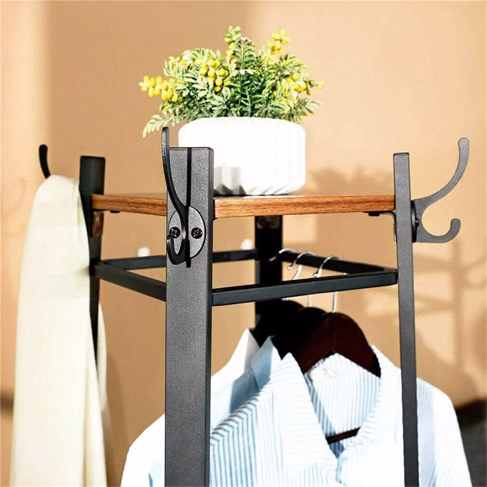 Nordara Industrial Hall Tree Bench with 8 Hooks and Shoe Storage Shelf in Black – 4