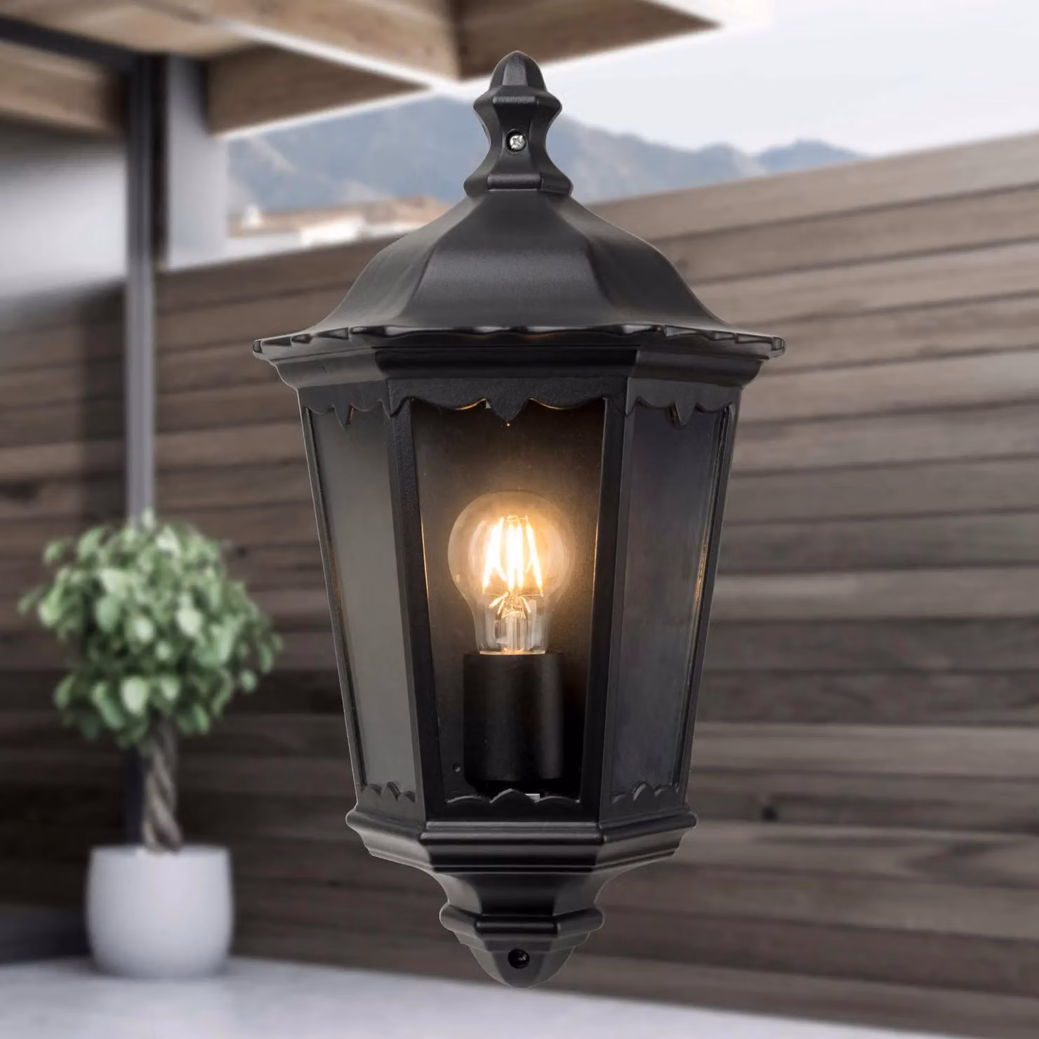 First Choice Lighting Sienna Set of 2 Black IP44 Outdoor Half Lantern Wall Lights – 4