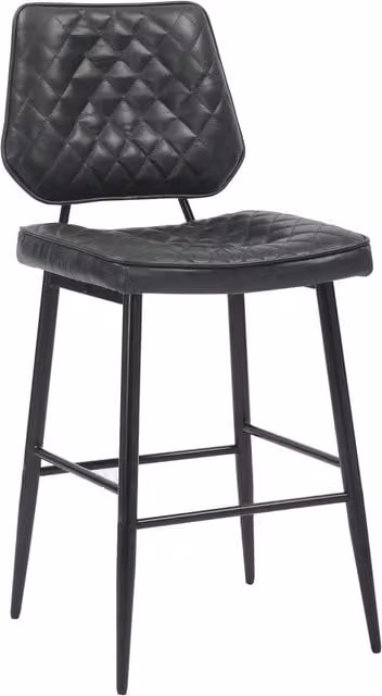 Shankar Pair of Modern Black and Orange Leather Bar Stools with Metal Frames