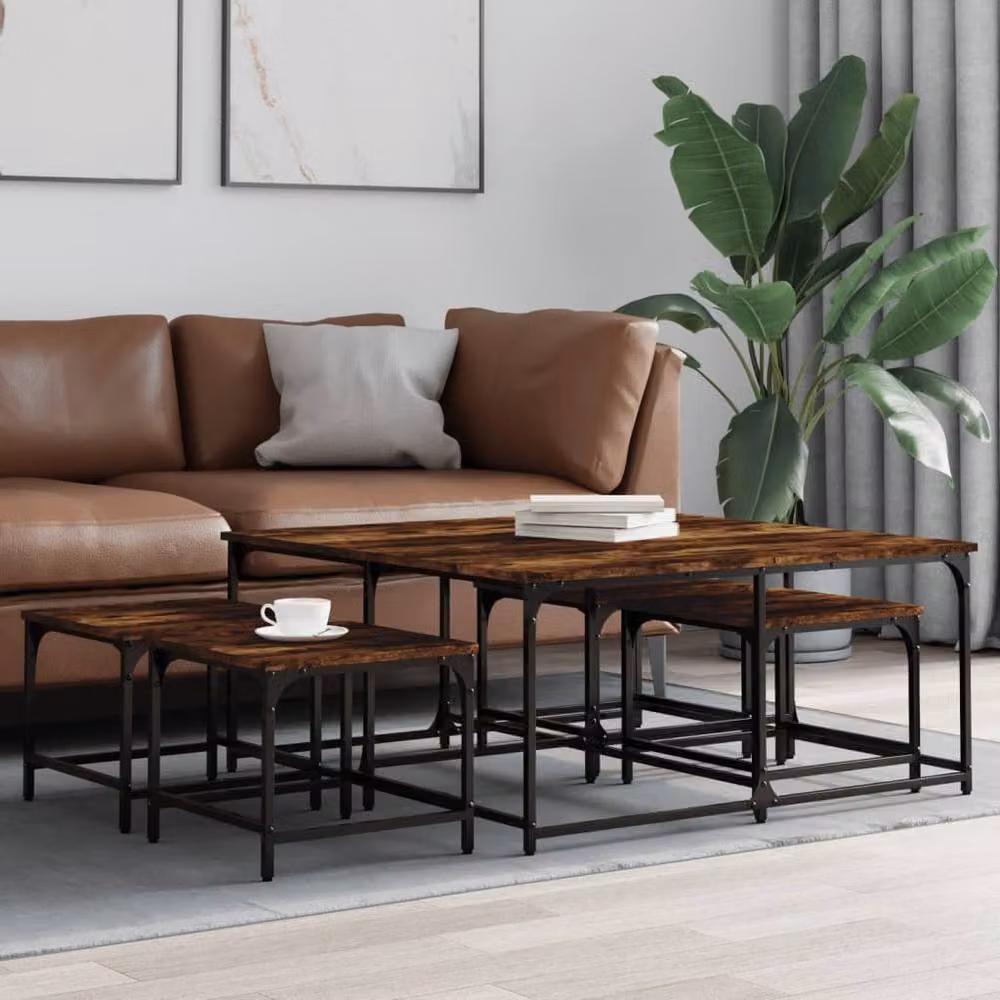 Berkfield Home Nesting Coffee Tables, 5 Piece Set in Smoked Oak Brown Engineered Wood – 2