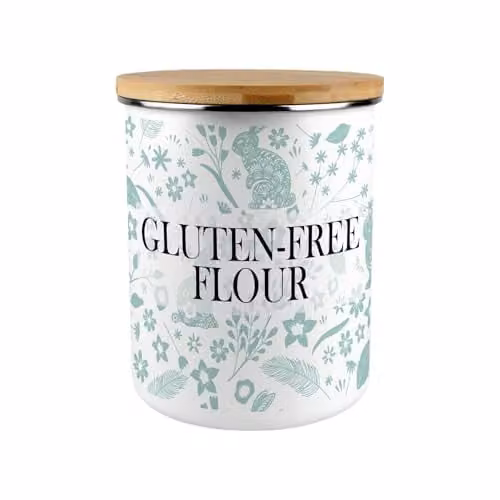 Purely Home Green Rabbits Enamel Flour Canister with Bamboo Lid, 2.7 l – 1