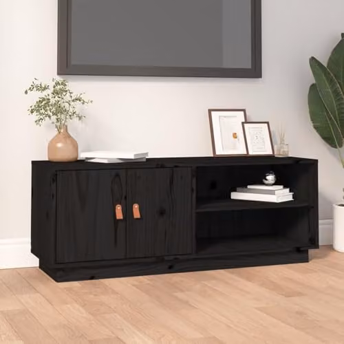 vidaXL Black Solid Pine Wood TV Cabinet W/D/H: 105 x 34 x 40 cm