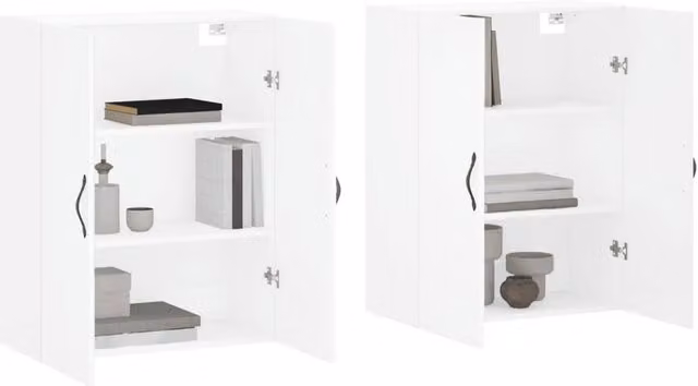 Berkfield Home Set of 2 White Wall Mounted Modern Cabinets with Hinged Doors and Internal Shelves