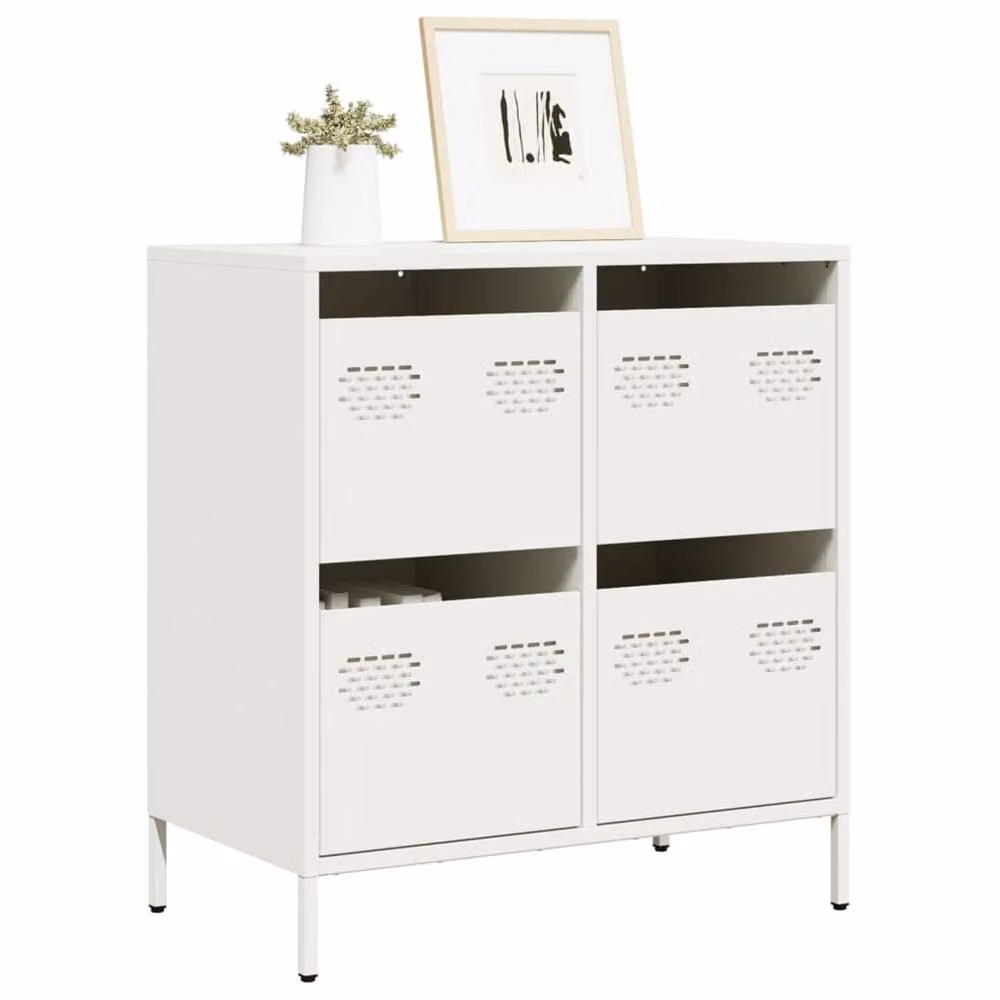 Berkfield Home White Sideboard in Matt Cold-rolled Steel, W/D/H: 68 x 39 x 73.5 cm – 2