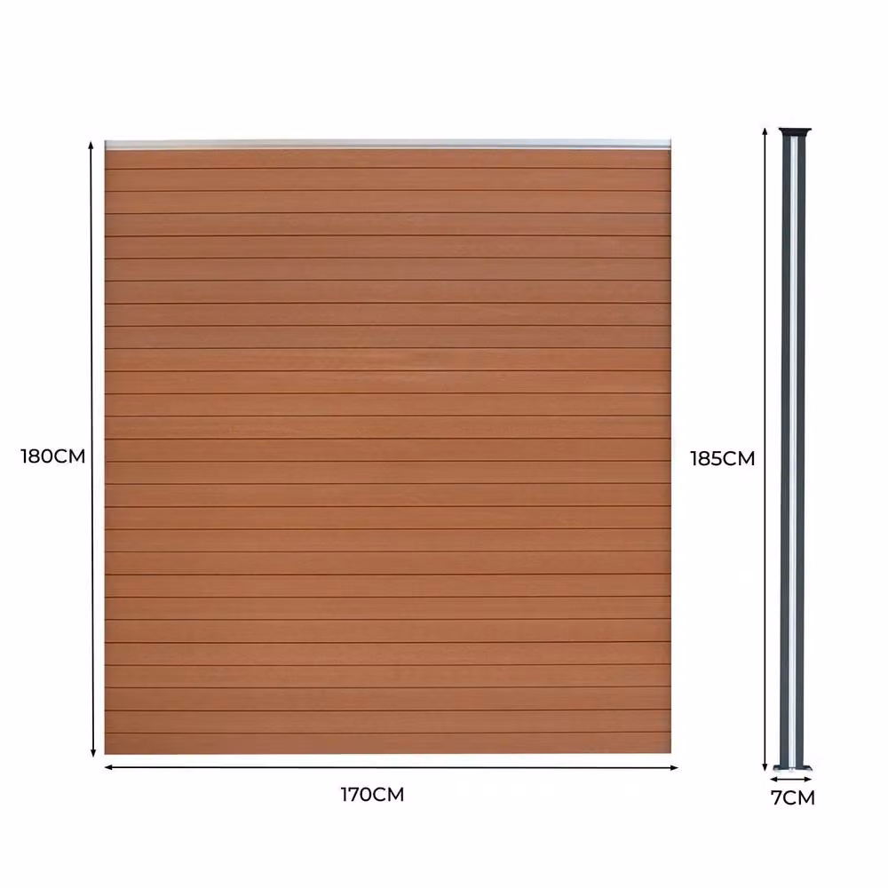 Monstershop Composite Fence Panel and LED Posts in Brown Terracotta, W/H: 180 x 185 cm – 4