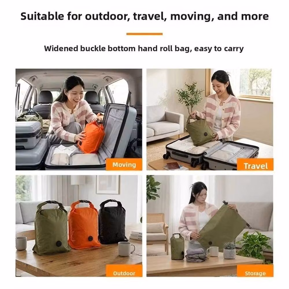 NESTLUNE Black Reusable Hand Roll Vacuum Bags for Dustproof Luggage Storage – 3