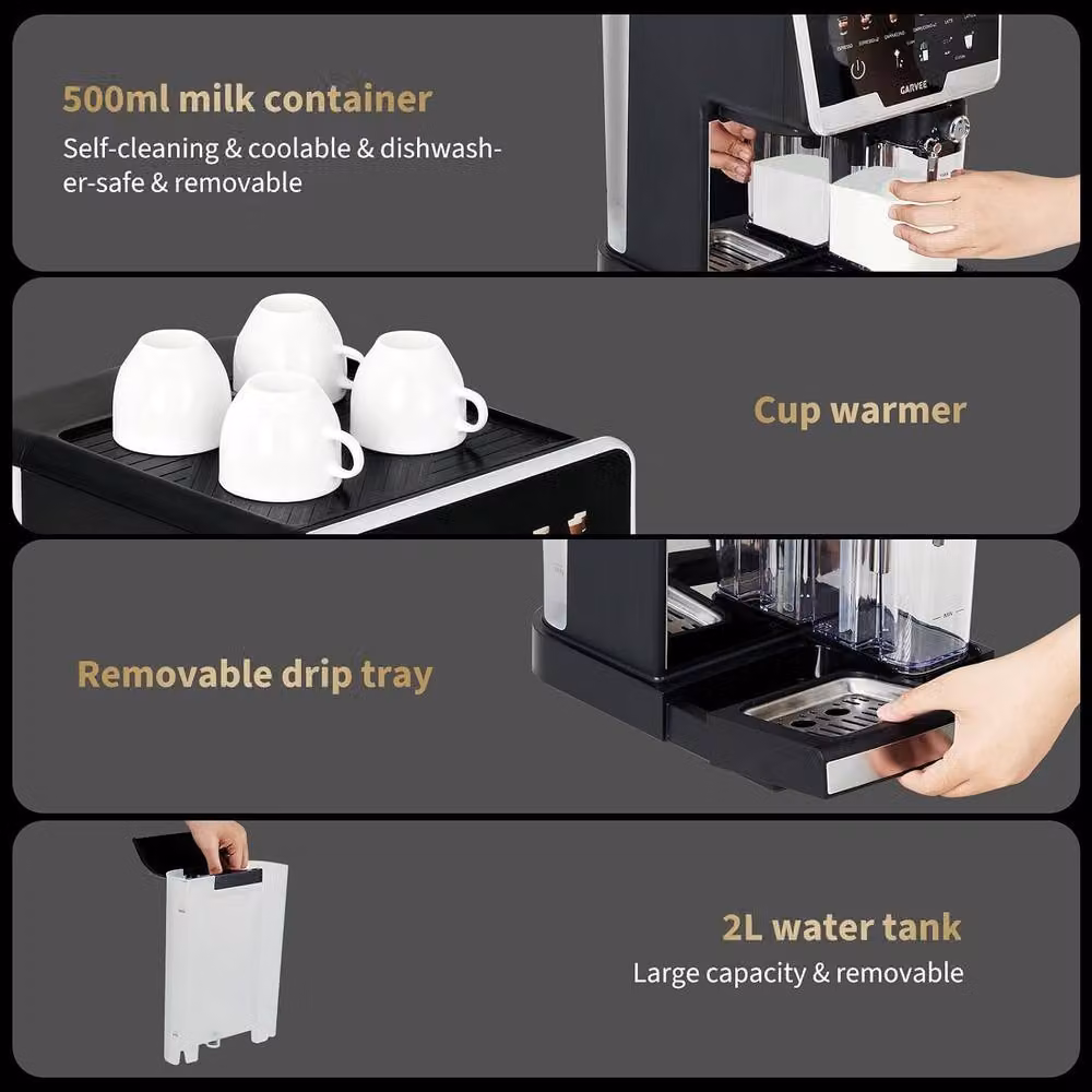 London Boutique Black Espresso Machine with Integrated Milk Frother, 20 Bar, 1450W – 2