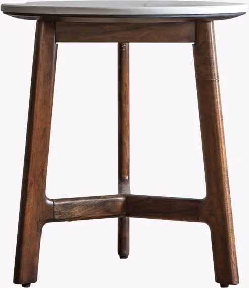 Perch & Parrow Palma Mid-Century Round Acacia and White Marble Side Table