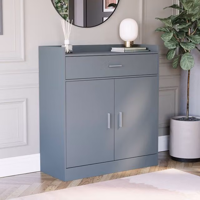 Vida Designs Dalby Modern 2 Door 1 Drawer Shoe Cabinet in Grey