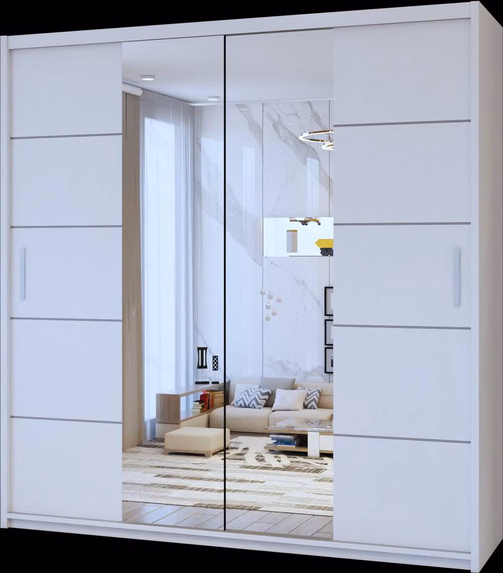 Sliding Wardrobes 4U Eden Double Mirror Sliding Door Wardrobe in White, W: 150 cm, H: 217 cm – 2