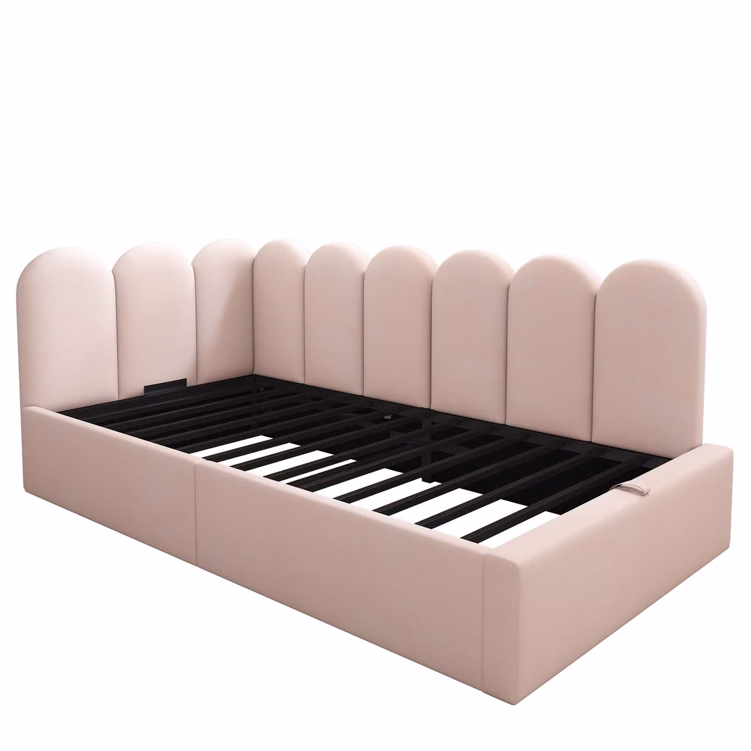 Aosom UK Pink Velvet Single Ottoman Bed with Hydraulic Storage and Metal Slatted Frame, W: 97 cm, D: 200 cm, H: 76 cm – 2