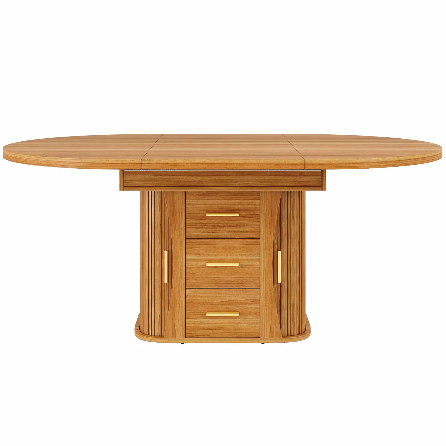 Aosom UK Extendable Round Dining Table with 3-Tier Hidden Storage and Sliding Rail, Walnut Brown, W/D/H: 118 x 118 x 77 cm (Extends to 158 cm) – 2