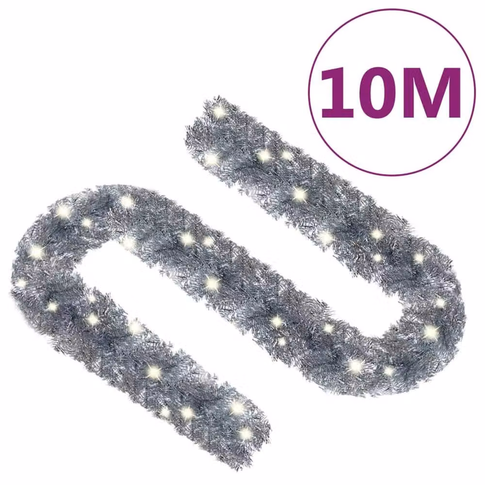 Berkfield Home Christmas Garland with LED Lights, Silver, 10 m – 6