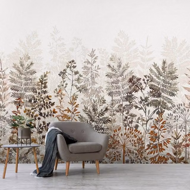 Superfresco Easy Leaf Silhouette Rust Print Botanical Floral Mural in Brown, W: 300 cm, H: 280 cm