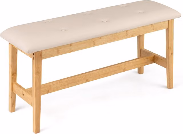 COSTWAY Brown Synthetic Leather Button Tufted Bench