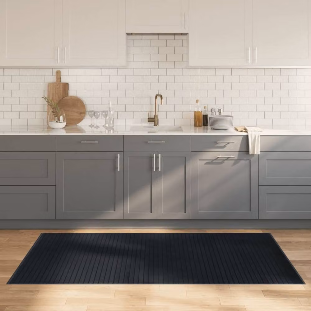 Berkfield Home Rectangular Bamboo Rug in Dark Grey, W: 100 cm, D: 200 cm – 2