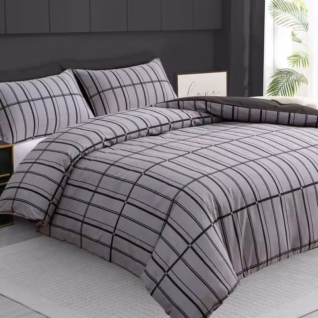 Lazzaro Home Alston Reversible Microfibre Duvet Cover and Pillowcase Set, Grey, 200 x 200 cm