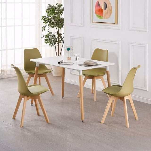 Life Interiors Lorenzo Halo Green Scandinavian Wood Dining Set with Rectangular Table and 4 Chairs