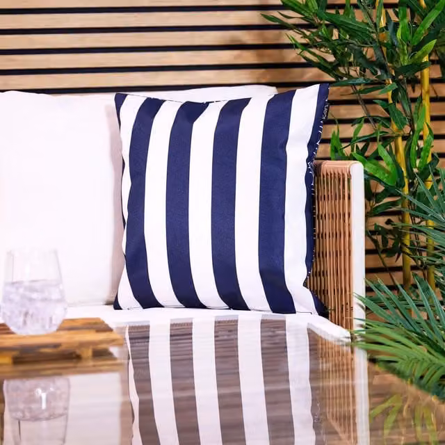 Icon Deck Stripe Reversible Navy Blue Square Outdoor Cushion