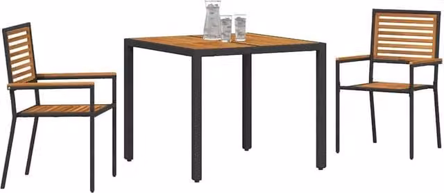 Berkfield Home Modern 3 Piece Garden Dining Set in Black Poly Rattan and Acacia Wood