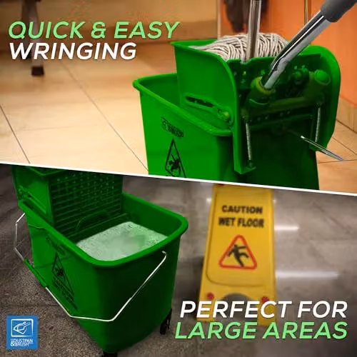 TDBS Kentucky Professional Floor Mop and Bucket Set with Wringer and Refillable Head, Green and Yellow – 4