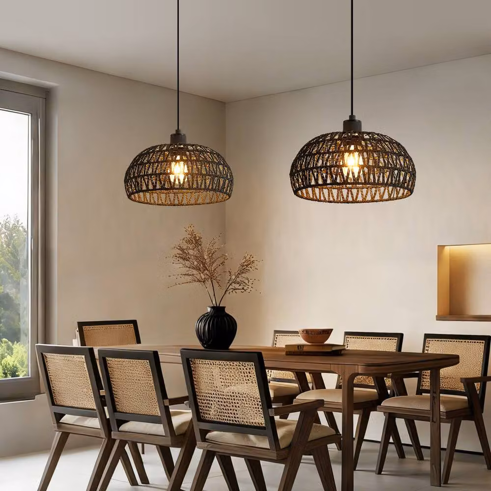Harper Living Black Handwoven Rope Dome Ceiling Light Shade with Reducer Ring, W: 30 cm, D: 30 cm, H: 15 cm – 2