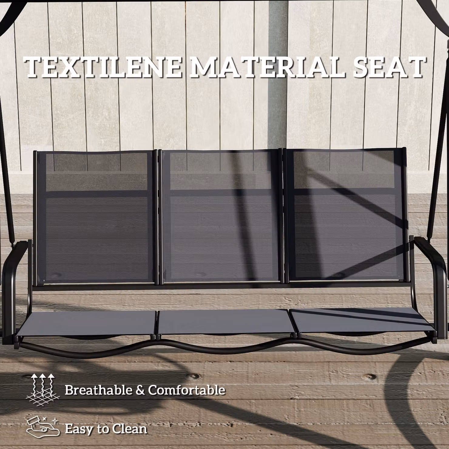 Outsunny 3 Seater Garden Swing Bench with Adjustable Sun Canopy in Grey – 7