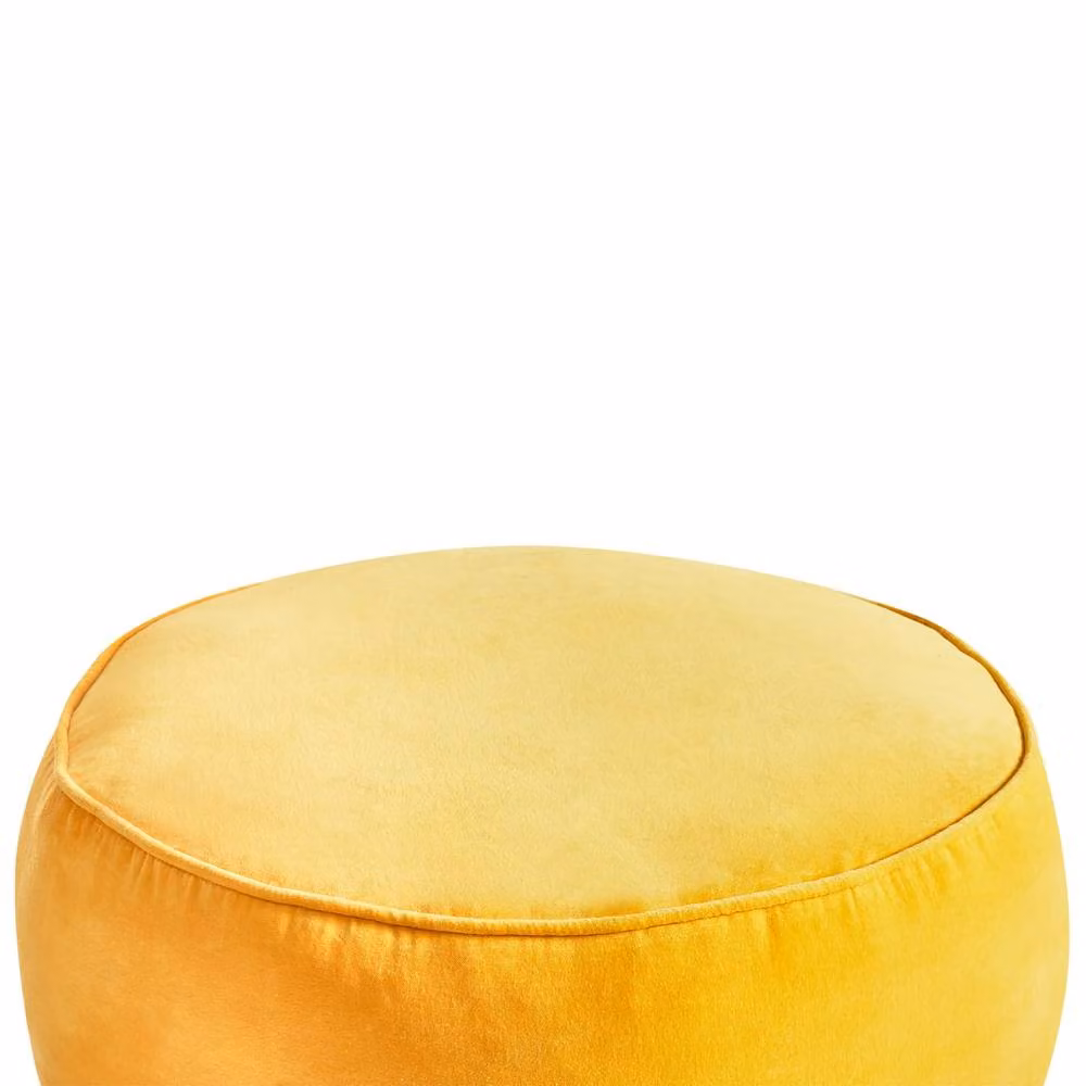 Wyld and Coco Yellow Velvet Round Cylindrical Pouffe Ottoman Footstool – 2