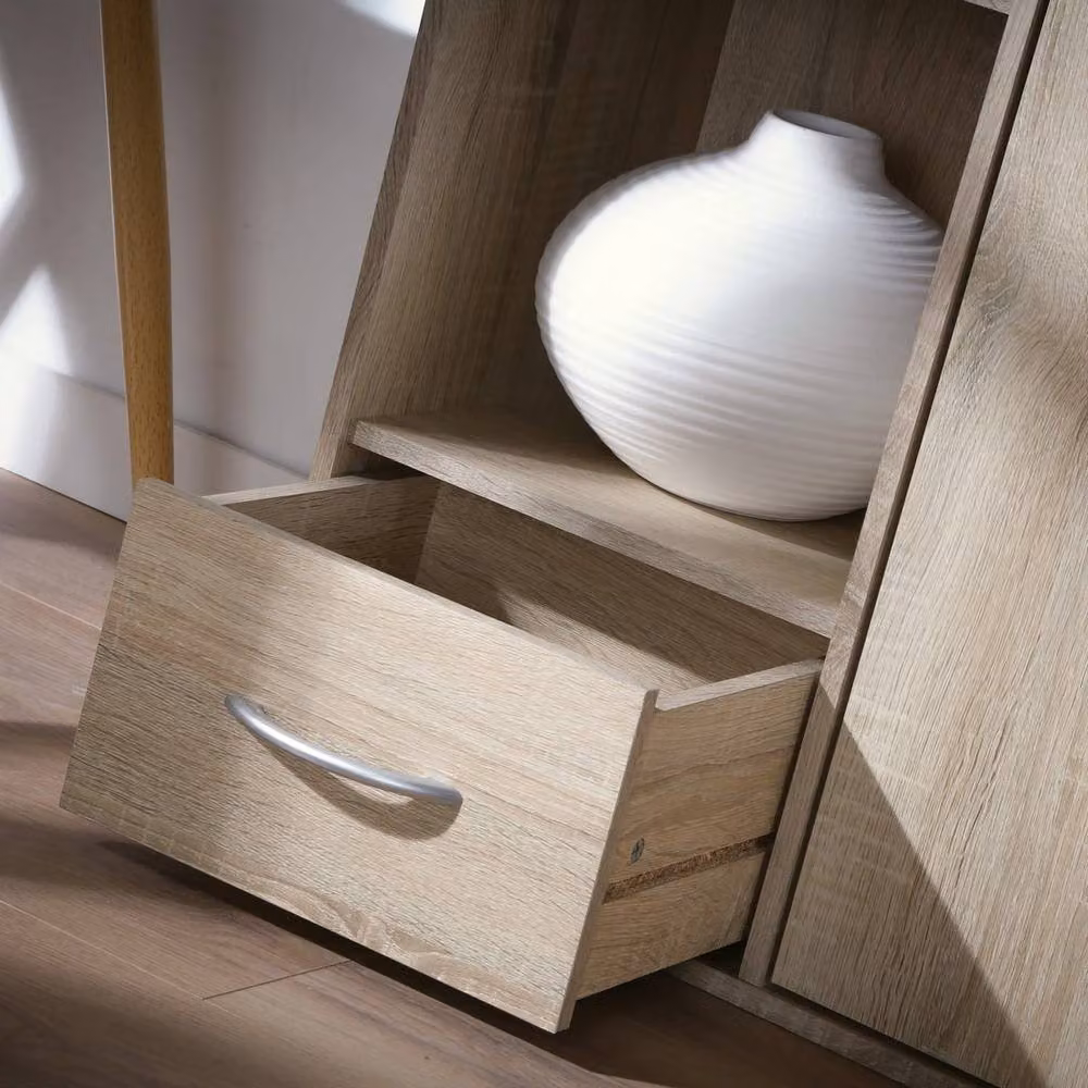 CALICOSY 2-Compartment Storage Shelf with 1 Drawer and 1 Cupboard, Light Brown, W: 61.5 cm, H: 80.0 cm, D: 29.5 cm – 5