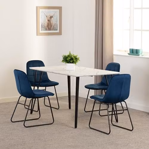 Seconique Marlow and Lukas Dining Set in White and Blue