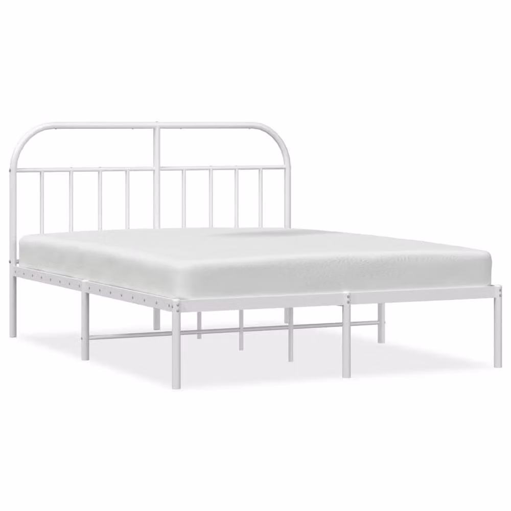 Berkfield Home Metal Bed Frame with Headboard in White, W/D/H: 150 x 200 cm – 2