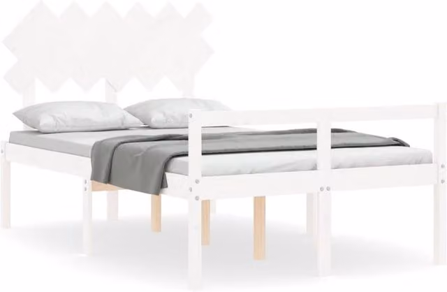 Berkfield Home White Double Bed Frame with Headboard in Solid Pine Wood, W/D/H: 140 x 200 cm