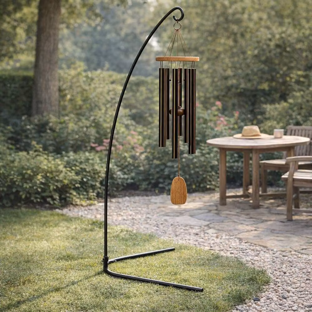 Woodstock Chimes Solitaire Tabletop Wind Chime Stand in Black Metal, H 79.0 cm x W 31.0 cm x D 31.0 cm – 2