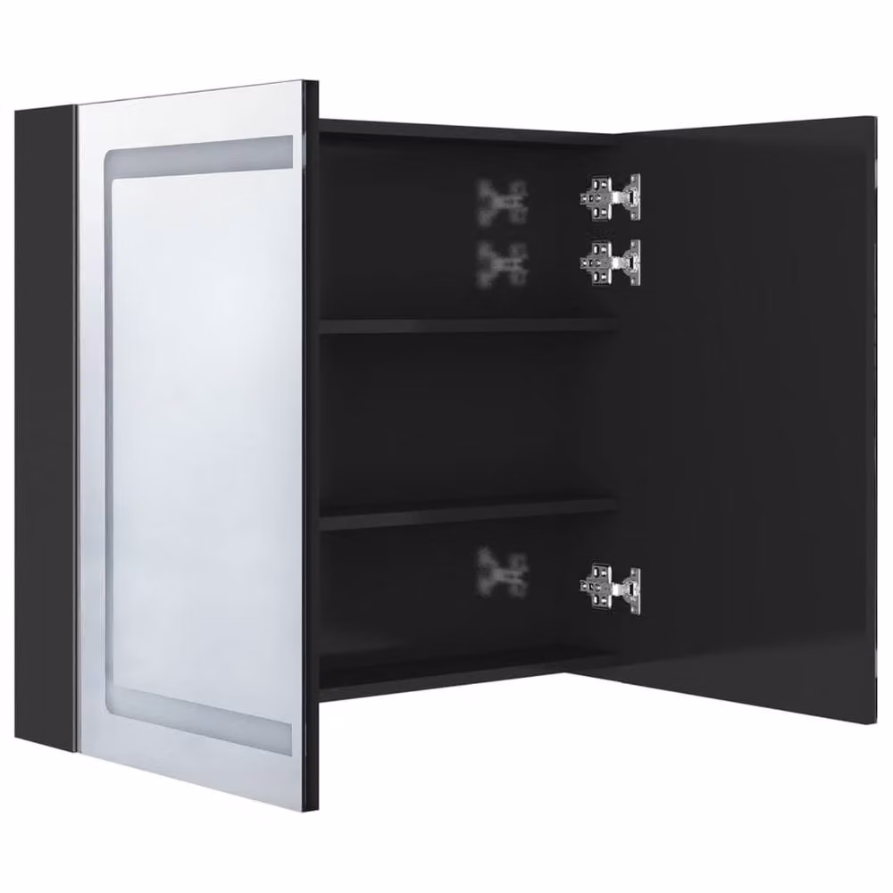 Berkfield Home LED Bathroom Mirror Cabinet in Glossy Black, W/D/H: 80 x 12 x 68 cm – 3