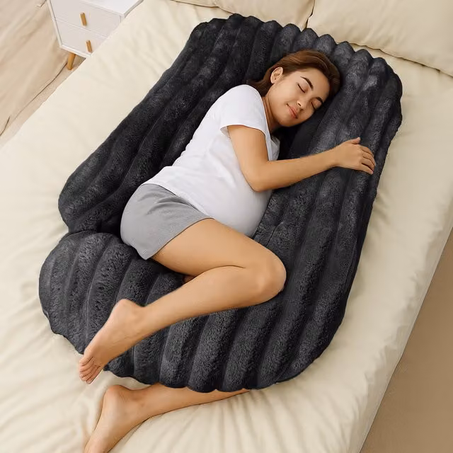 Velosso Plush Supersoft Jumbo Cord Ribbed Body Maternity Pillow - Black