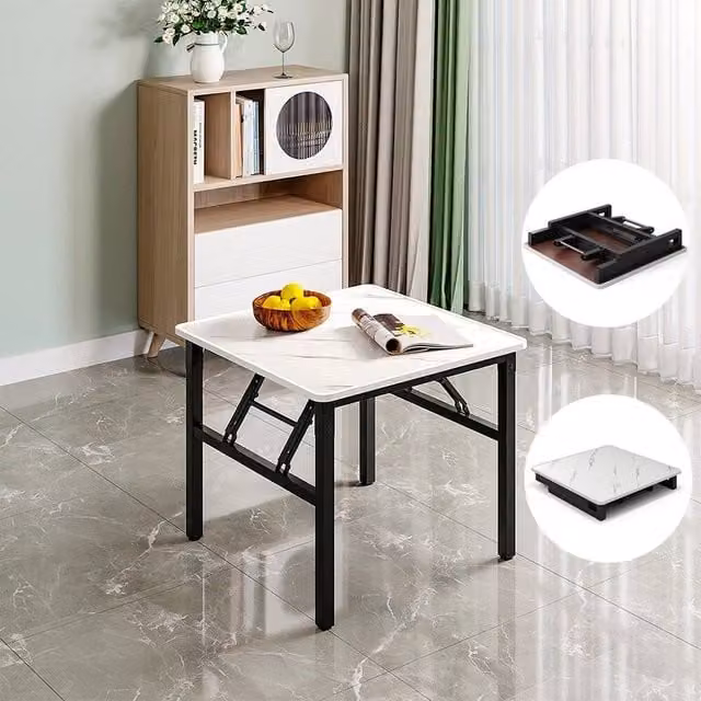 FLAVORA White Marble Glossy Folding Round Dining Table for Kitchen or Garden – 1