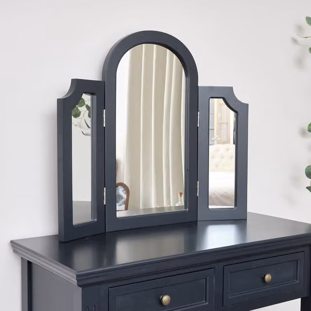 Melody Maison Daventry Navy Black Arched Triple Dressing Table Mirror – 1