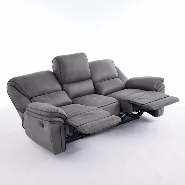Furniture One Manual Reclining Leathaire Sofa Suite in Light Grey, 3 Seater